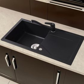   Gori szögletes egy medence + csepegtető gránit mosogató szifonnal fekete
