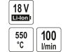 YATO Akkus hőlégfúvó 550 °C 18 V Li-Ion (akku és töltő nélkül)