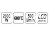 YATO Hőlégfúvó LCD kijelzős + tartozékok 600 °C 2000 W